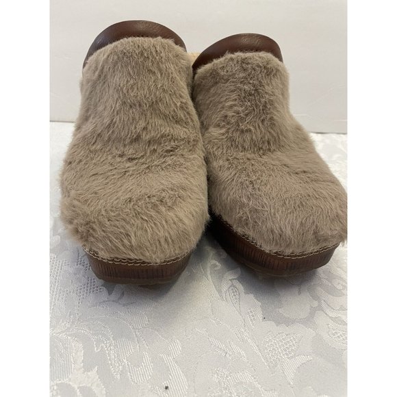 Korks Lori Clogs Mules 9M Taupe Faux Fur Slip On Block Heel Platform Y2K 90’s - Picture 2 of 12